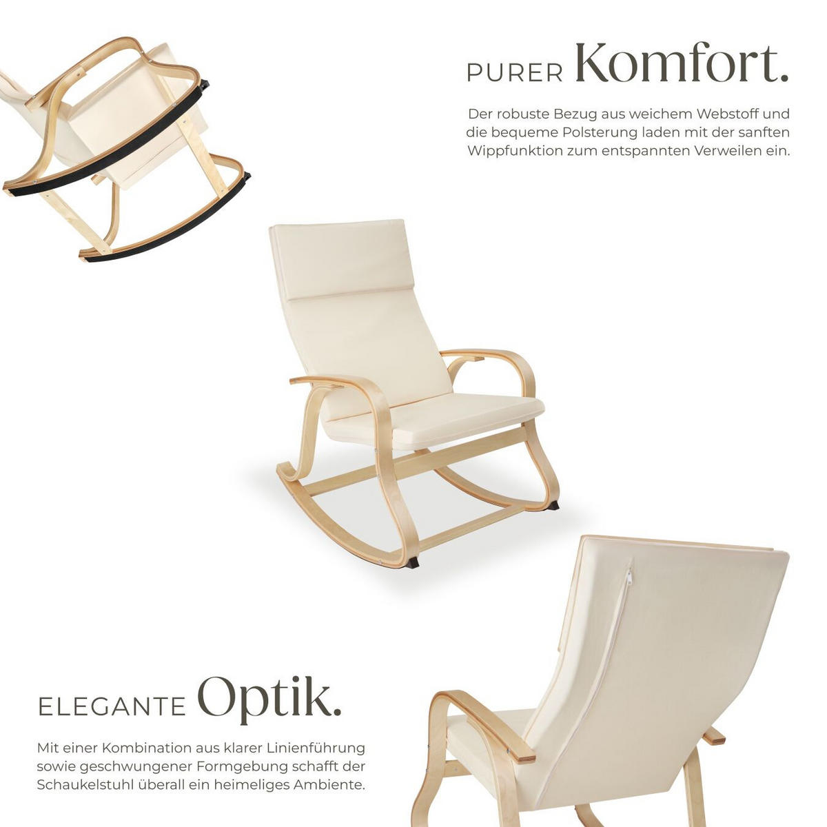 SCHAUKELSTUHL Roca,65 x 94 x 100 cm,beige - Beige, Holz (65/100/94cm) - tectake