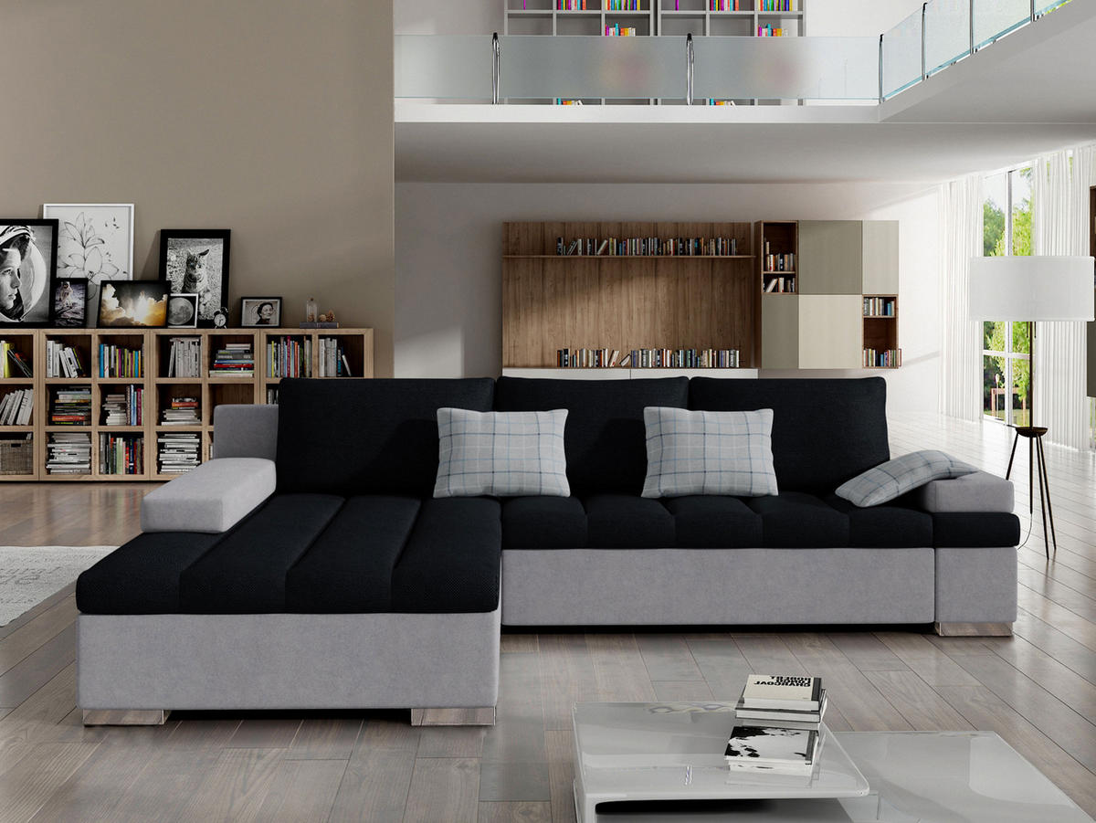 ECKSOFA Bangkok, Seite: Links - Silberfarben/Schwarz, Holz/Textil (310/175cm) - MIRJAN24