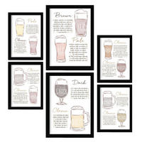 POSTER Set Mit 6 Biersorten Weiß Vollfarbige Illustrationen Von Kaffee & Getränken Im Werbetafel Illustrationen Für & Heim A3 & A4 Schwarzer Rahmen - Schwarz, Papier (29/3cm) - Nacnic