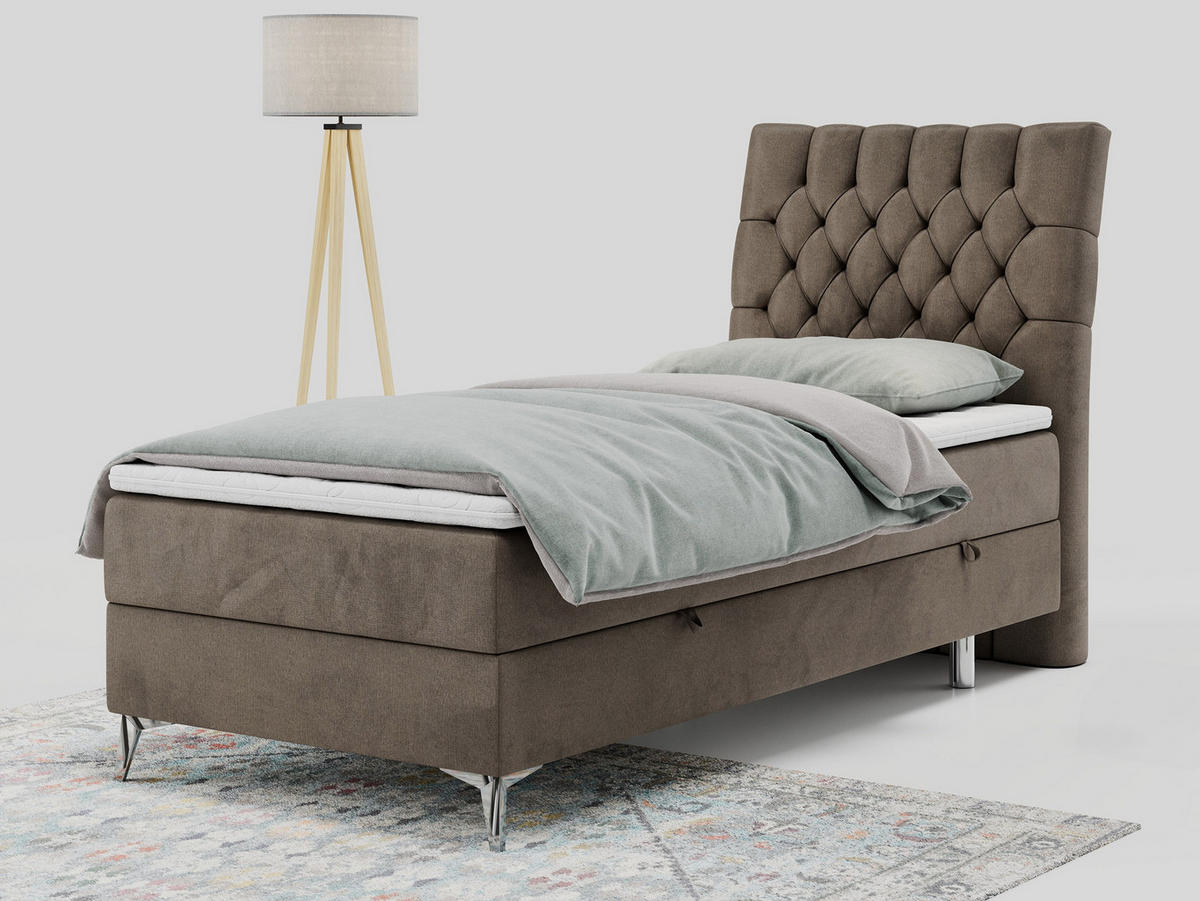 BOXBETT MILEN 90/200 Braun Velvet - H3 - Rechts Seite - Braun, Holz/Textil (90/200cm) - MKS