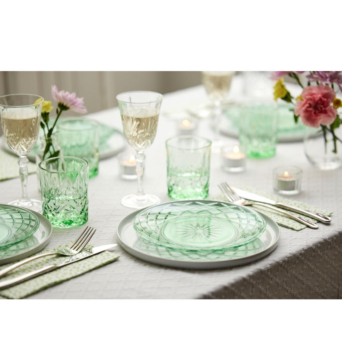 GLASTELLER Sorrento 4er Set, Glas, Grün, 21 cm - Grün, Glas (22.2/6.5/22.2cm) - Lyngby Glas