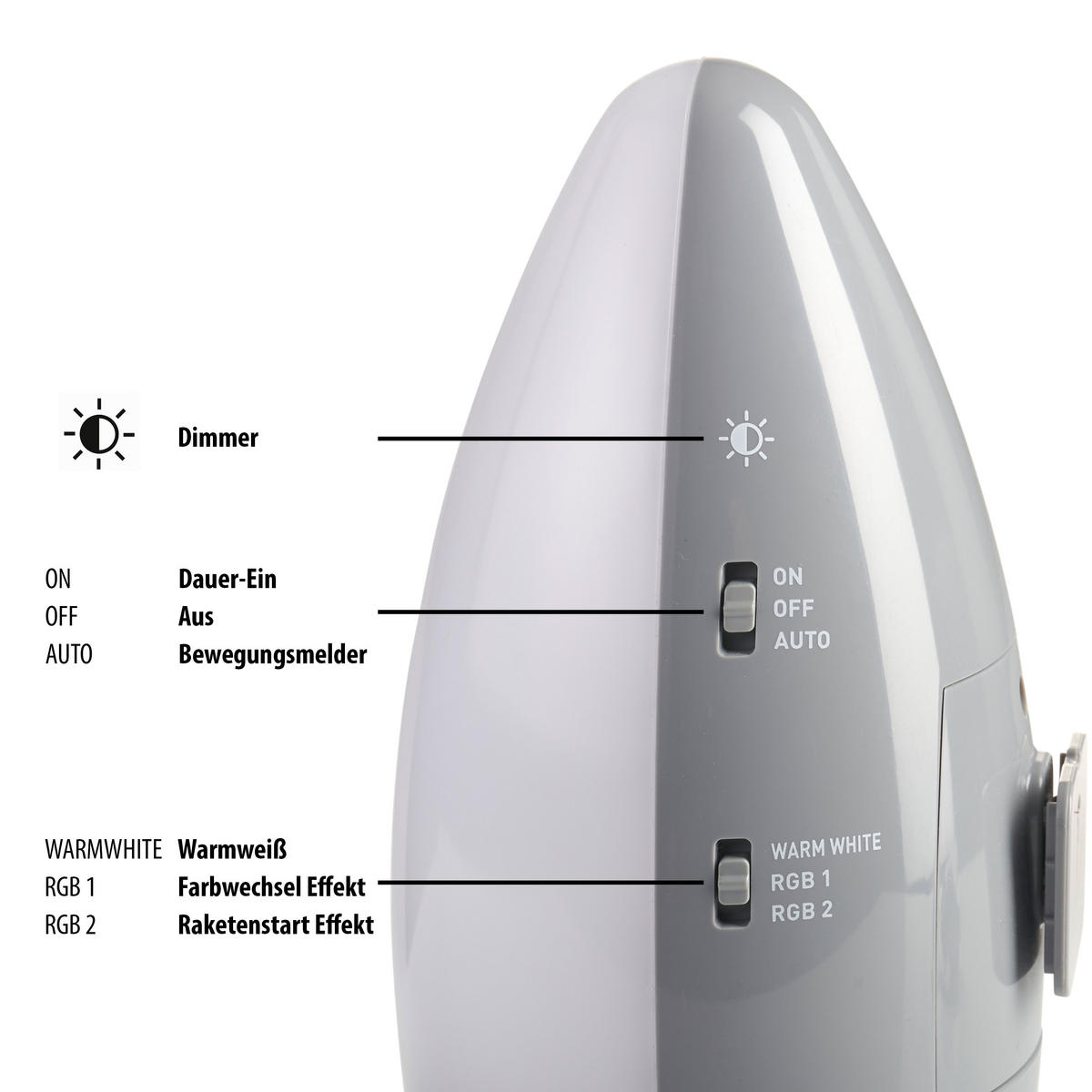 LED-NACHTLICHT - batteriebetrieben mit Bewegungsmelder und Farbwechsel im Raketen Design für Kinderzimmer - Weiß, Kunststoff (9/9/21cm) - Northpoint