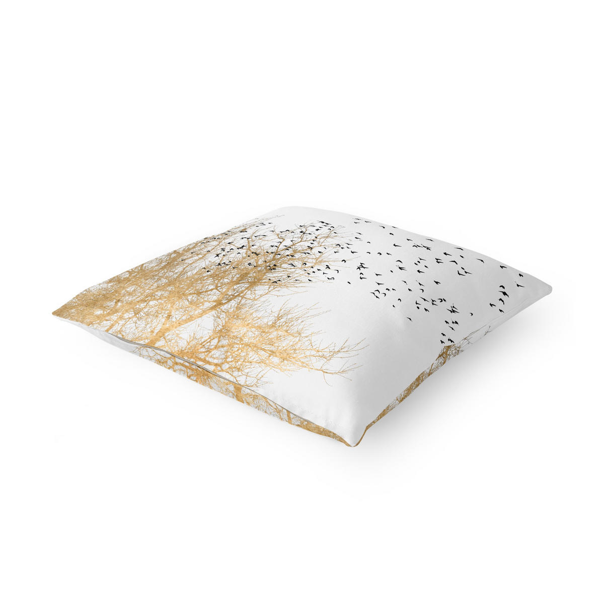 KISSENBEZUG Vogelschwarm vor goldenem Baum 50/50 cm - Goldfarben, Textil (50/50cm) - Bilderwelten