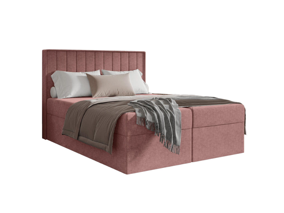 BOXBETT + Topper 160x200 rosa Chenille - Rosa, Holz/Holzwerkstoff (160/200cm) - SIMKAM Furniture