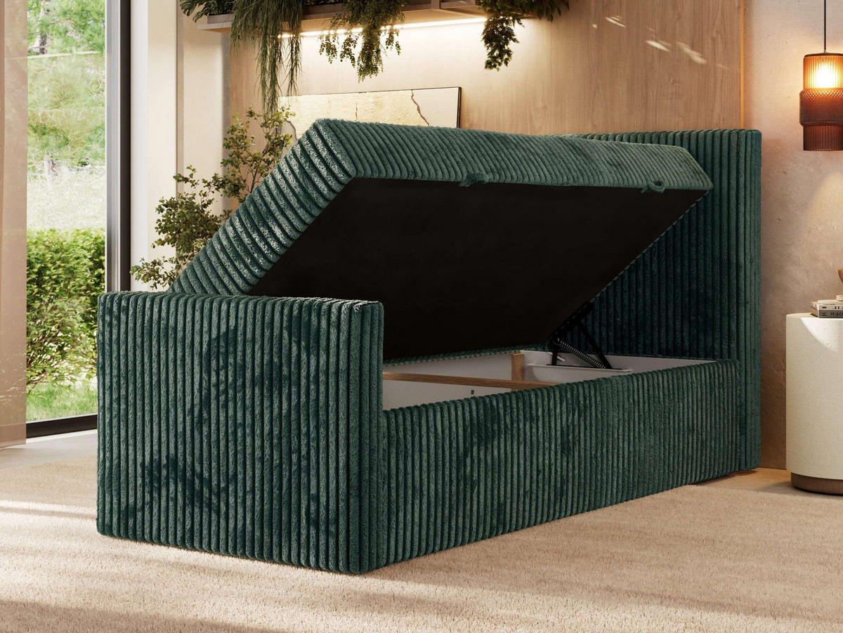 BOXBETT TILIANO DUO 90/200 - Dunkelgrün Cord - H4 - Topper Visco - Rechts Seite - Dunkelgrün, Textil (90/200cm) - MKS