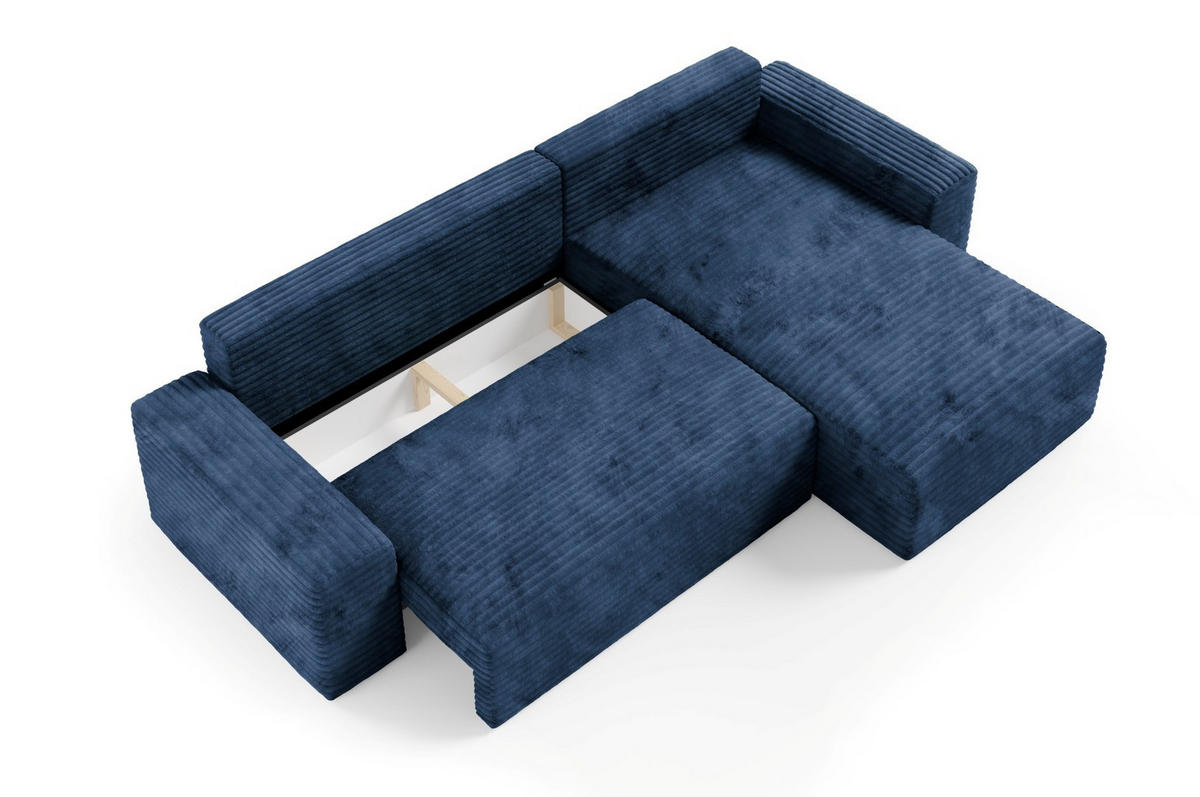 ECKSOFA mit Schlaffunktion Dunkelblau - Schwarz/Dunkelblau, Holz/Holzwerkstoff (300/185cm) - Furnisell