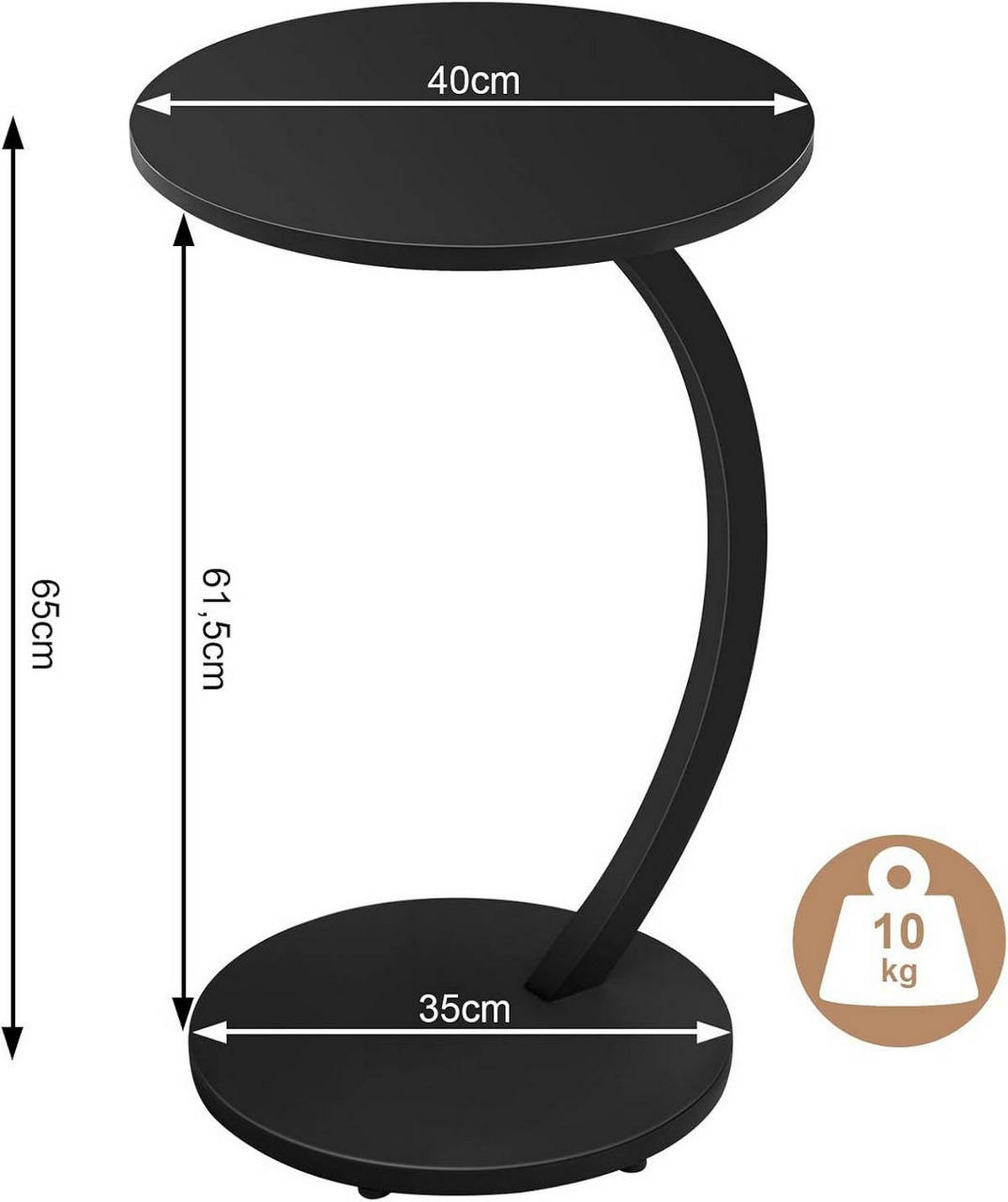 BEISTELLTISCH C Form, φ40xH65 cm, Schwarz - Schwarz, Holzwerkstoff/Metall (40/40/65cm) - Woltu