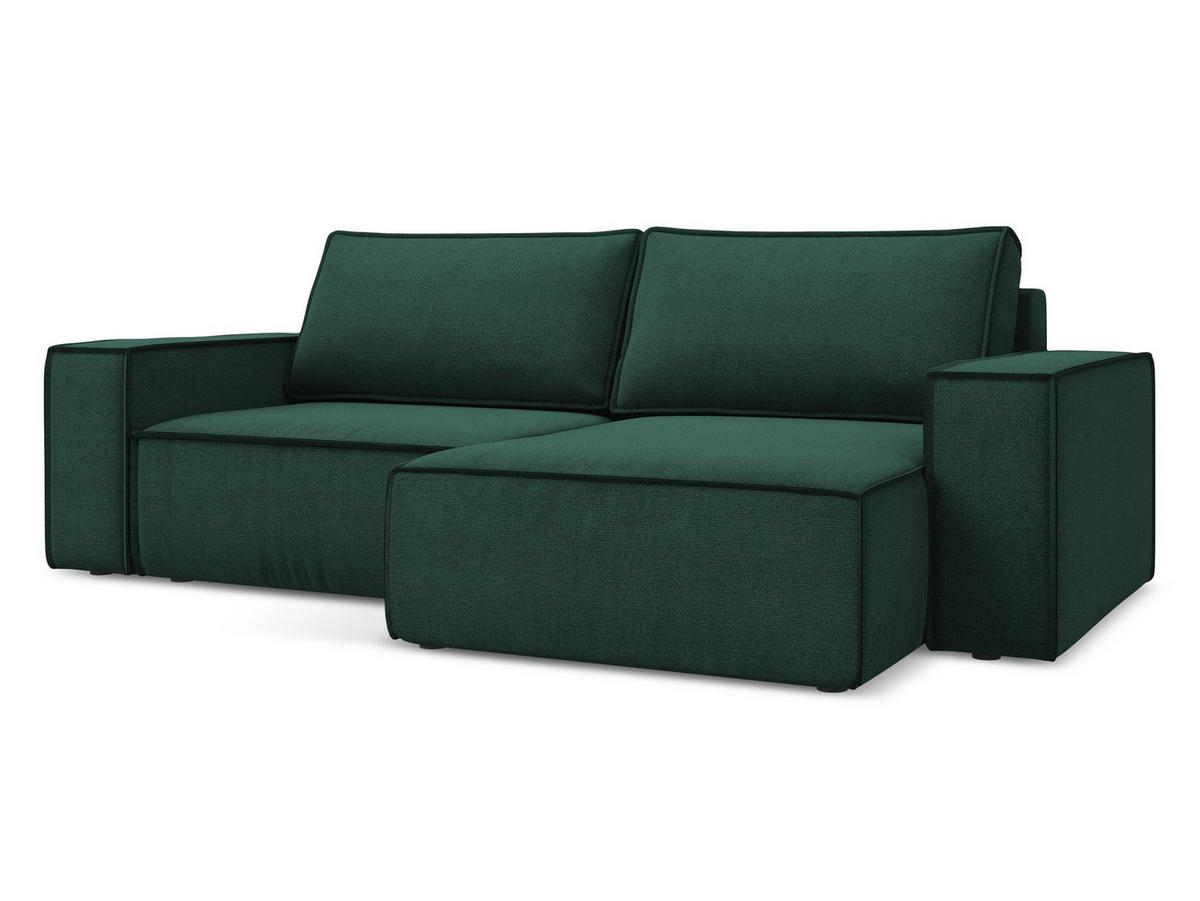 ECKSOFA mit Schlaffunktion Strukturstoff Stoff Grün - Dunkelgrün/Schwarz, Kunststoff/Textil (257/148cm) - Makamii
