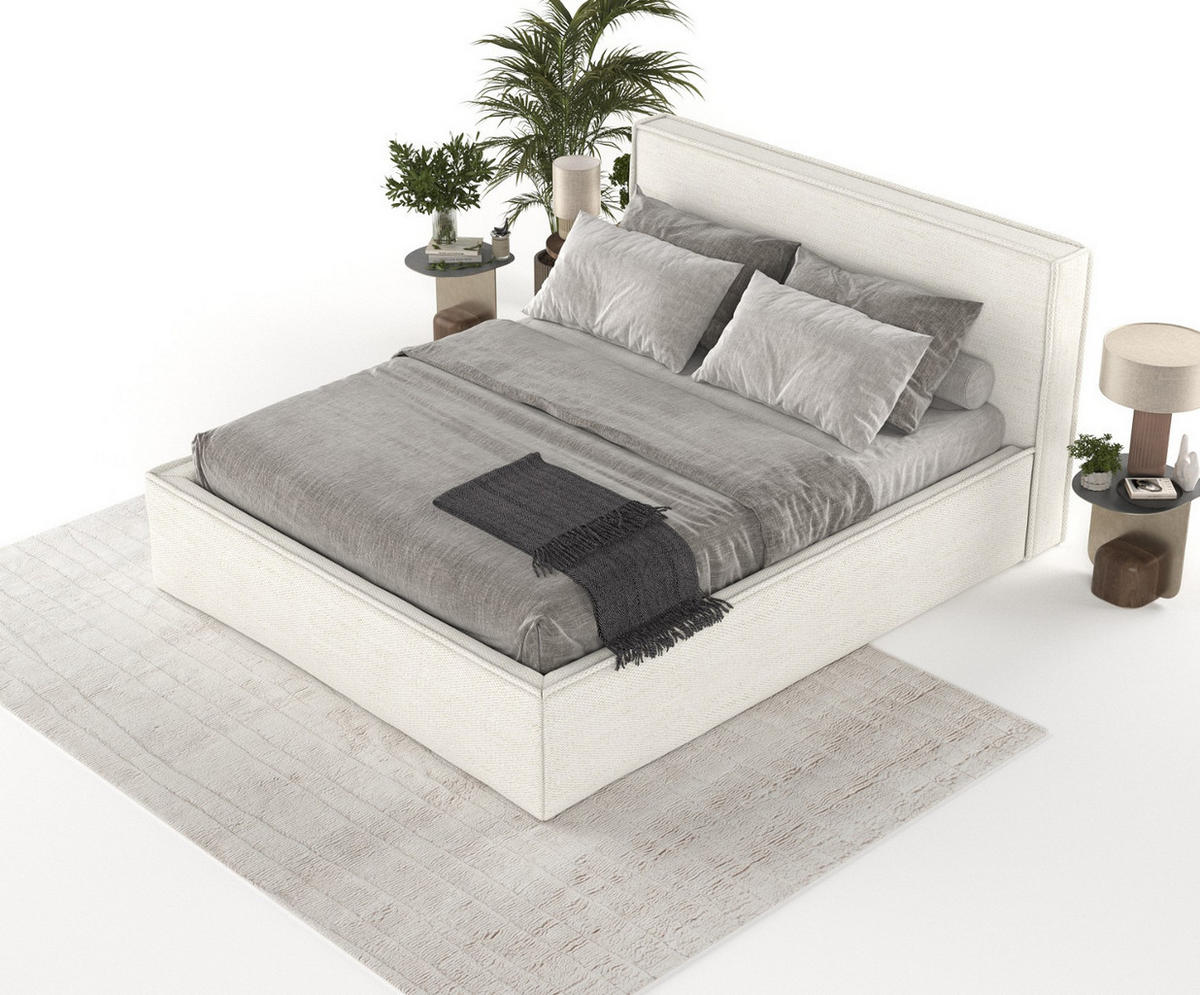 POLSTERBETT Sato mit Stauraum 200/200 cm Creme im Modesto Stoff - Creme/Schwarz, Holz/Holzwerkstoff (200/200cm) - AltaBeds