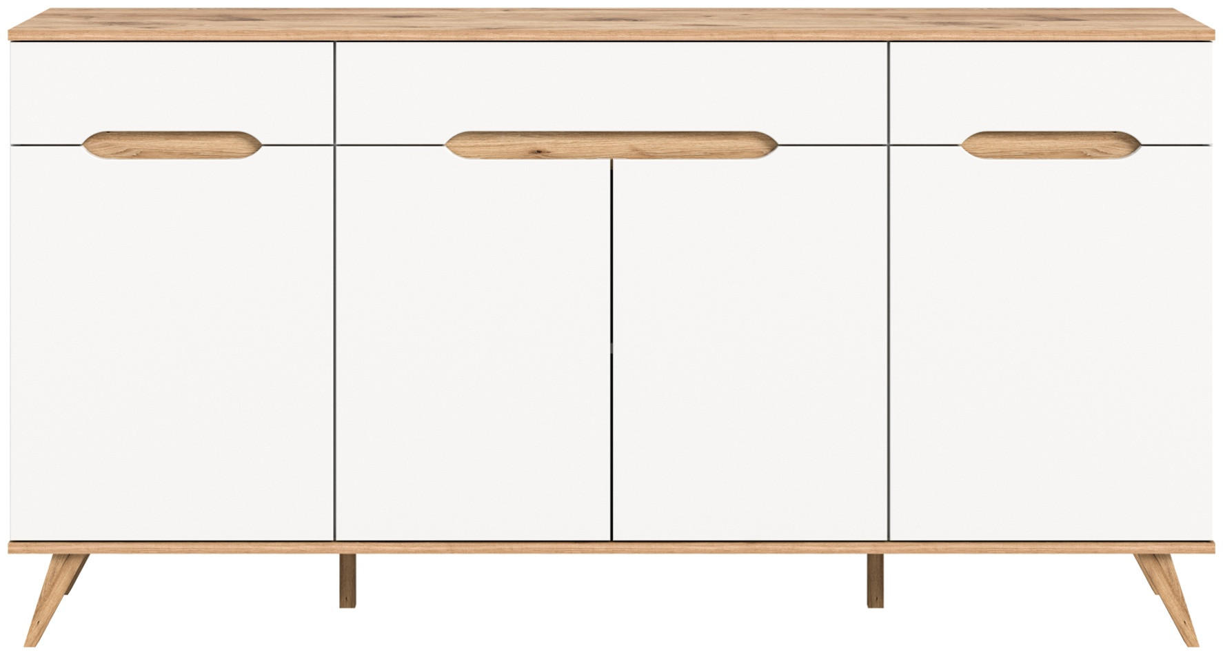 SIDEBOARD weiß, Eiche 185 cm, Kommode mit Soft-Close-Funktion - Eichefarben/Weiß, Holzwerkstoff/Metall (185/95/40cm) - Inn.Furn