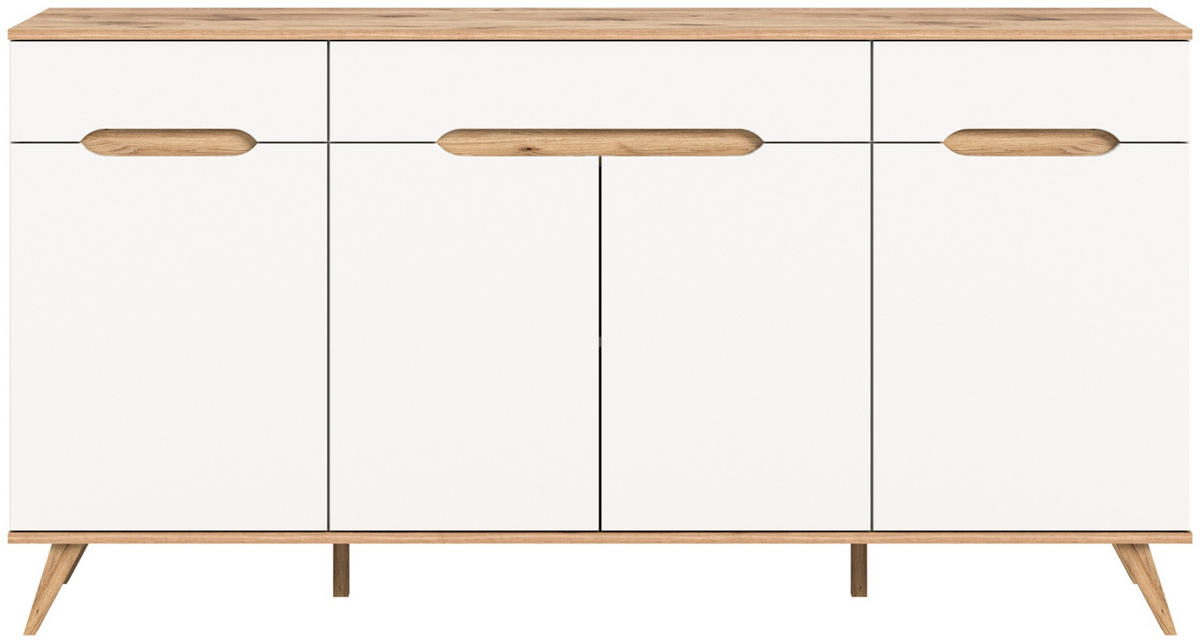 SIDEBOARD weiß, Eiche 185 cm, Kommode mit Soft-Close-Funktion - Eichefarben/Weiß, Holzwerkstoff/Metall (185/95/40cm) - Inn.Furn