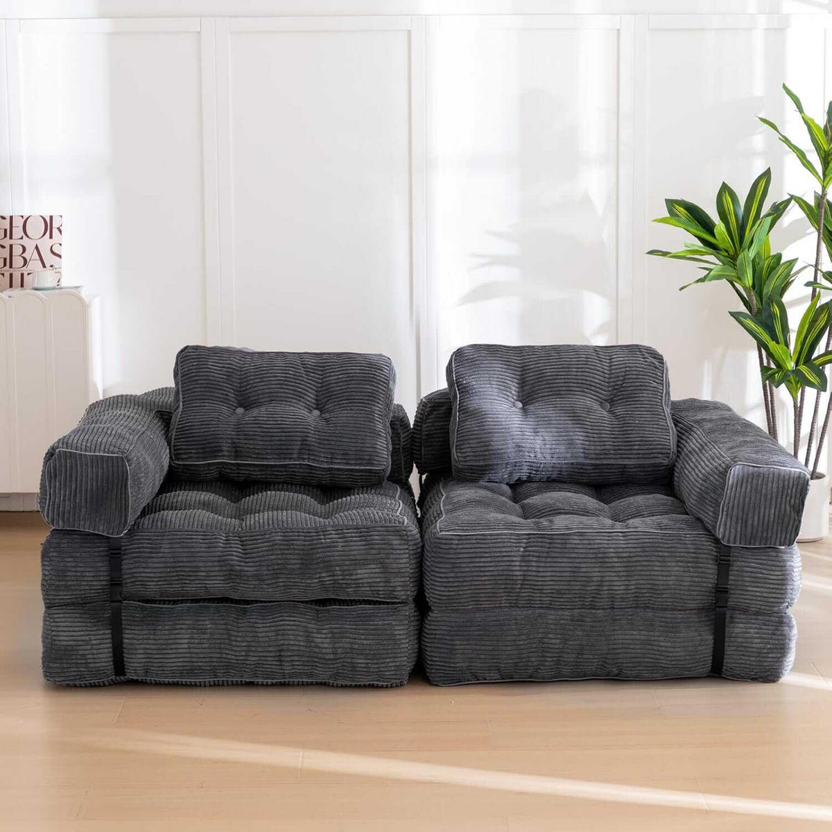 SOFA 1 Sitzer faltbar mit Armlehnen, 170x85 cm, für Wohnzimmer & Schlafzimmer,Grau - Grau, Textil (86/21/170cm)