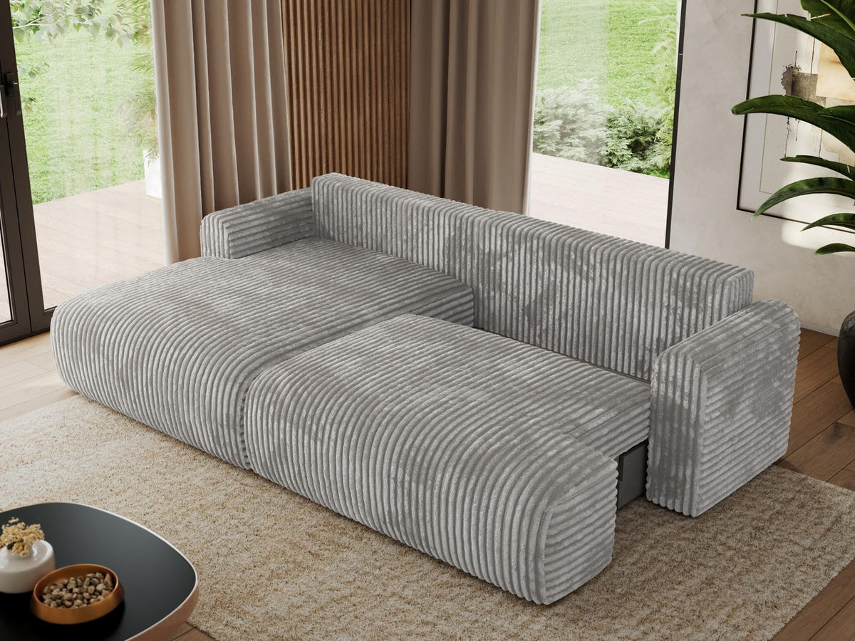 ECKSCHLAFSOFA TONO L Grau Cord - links - Schwarz/Grau, Kunststoff/Textil (260/150cm) - MKS