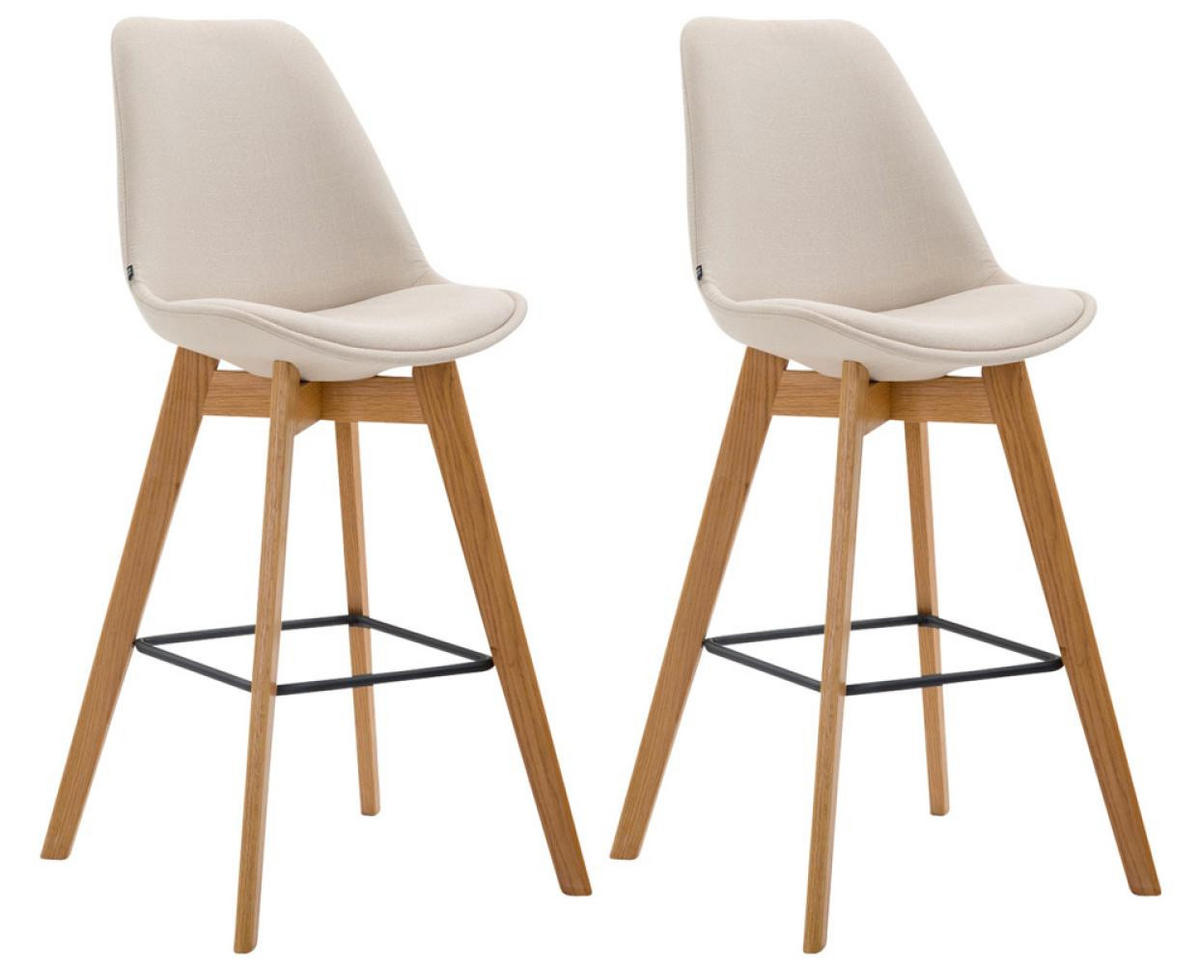 BARHOCKER 2er Set Stoff creme - Eukalyptusholzfarben/Creme, Holz/Textil (48/112/56cm) - CLP