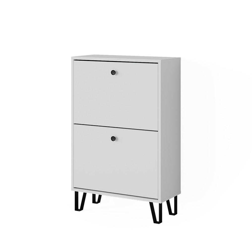 SCHUHKIPPER Siri Weiß 60 x 92 cm mit 2 Klappschubladen - Weiß, Holzwerkstoff (60/92/26cm) - Vicco