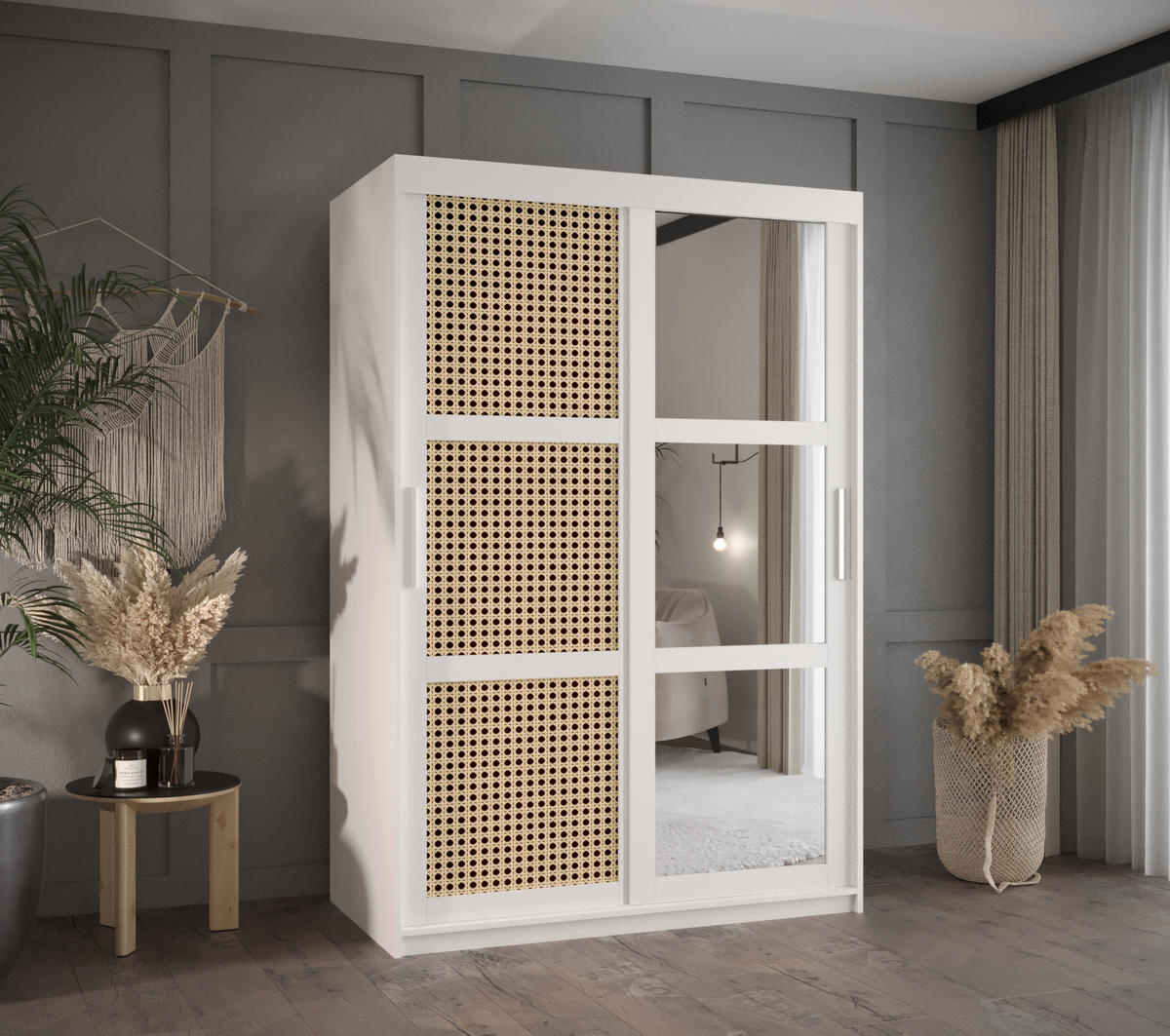SCHWEBETÜRENSCHRANK 200/120/62 2-türig - Silberfarben/Weiß, Holz/Kunststoff (120/200/62cm) - MÖBEL KRYSPOL