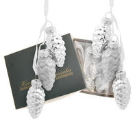CHRISTBAUMSCHMUCK Tannenzapfen Mini-Set mit Band Silberfarbig 4cm (Glas / 6 Stk.) - Silberfarben, Glas (2/4/2cm) - Krebs Glas Lauscha