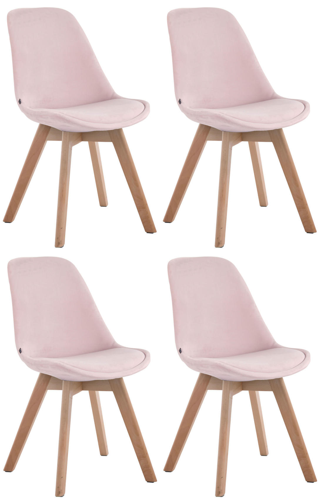 STUHL 4er Set Samt pink - Pink/Eukalyptusholzfarben, Holz/Textil (48/84/55cm) - CLP