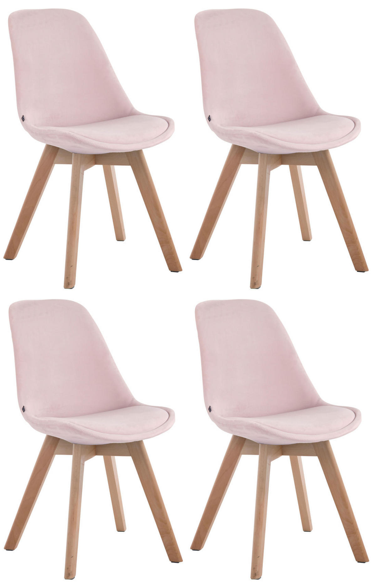 STUHL 4er Set Samt pink - Pink/Eukalyptusholzfarben, Holz/Textil (48/84/55cm) - CLP