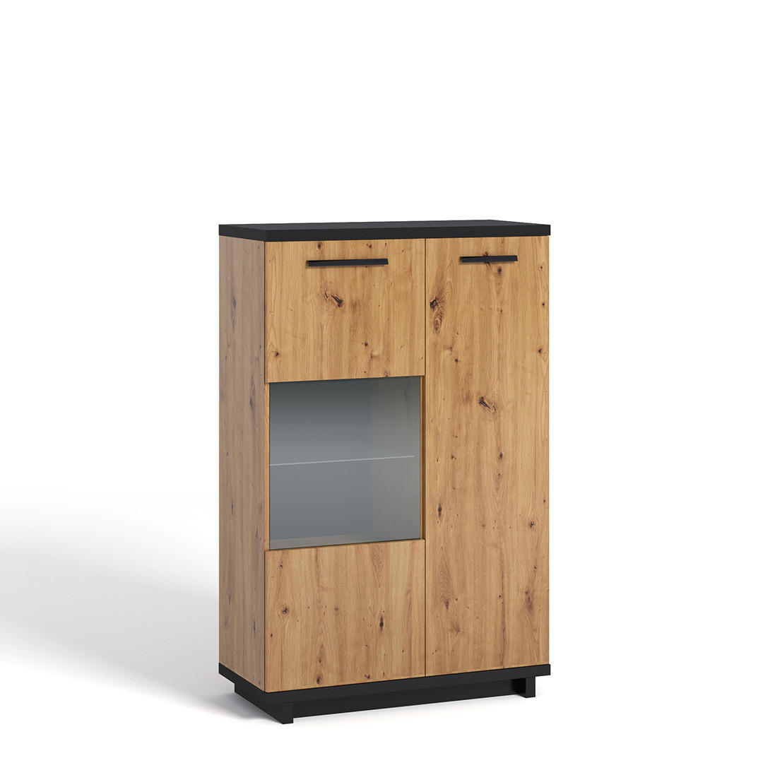 Ravio Standvitrine Eiche Artisan, Schwarz 90x140x40 cm