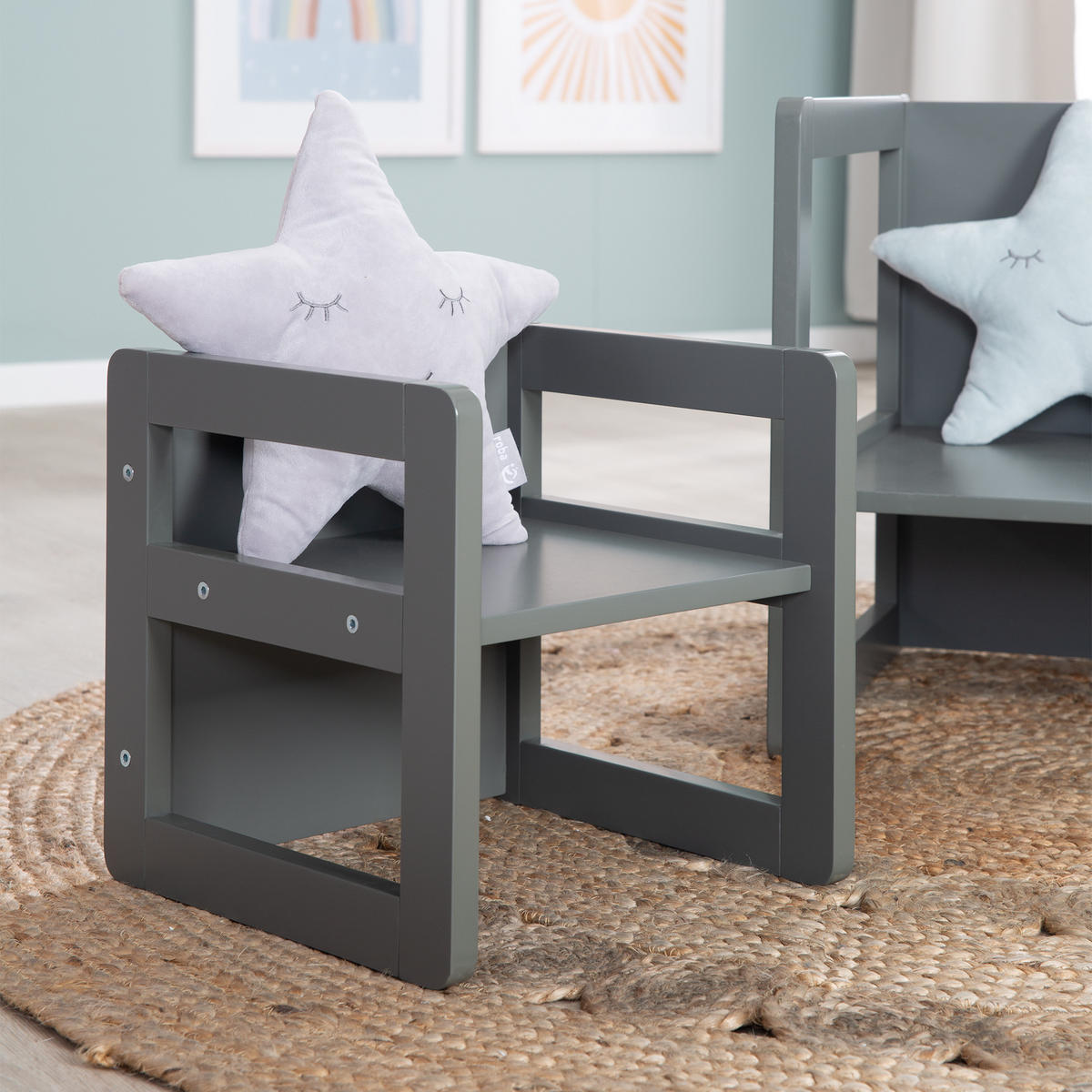 KINDERSITZGRUPPE 3in1 - Anthrazit, Holzwerkstoff (61/30/44cm) - Roba