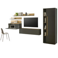 WOHNWAND mit Sekretär grau matt, Eiche Wotan 340 cm, Wohnkombination 6-teilig - Eiche Wotan/Grau, Holzwerkstoff/Metall (340/200/40cm) - Furn.Design