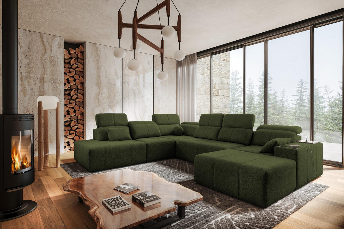 ECKSOFA Multifunktional Mindy X Stoff Verita Dunkelgrün Rechts - Dunkelgrün, Holz/Textil (359/300cm) - Kaiser Möbel