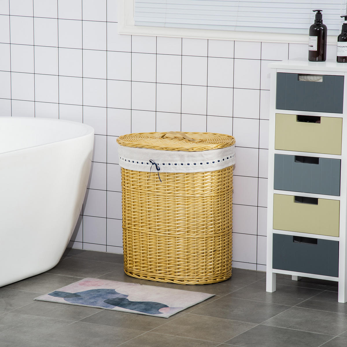 WÄSCHEKORB, Weidenrute, Naturholz - Naturfarben, Holz (38/57/51cm) - HOMCOM