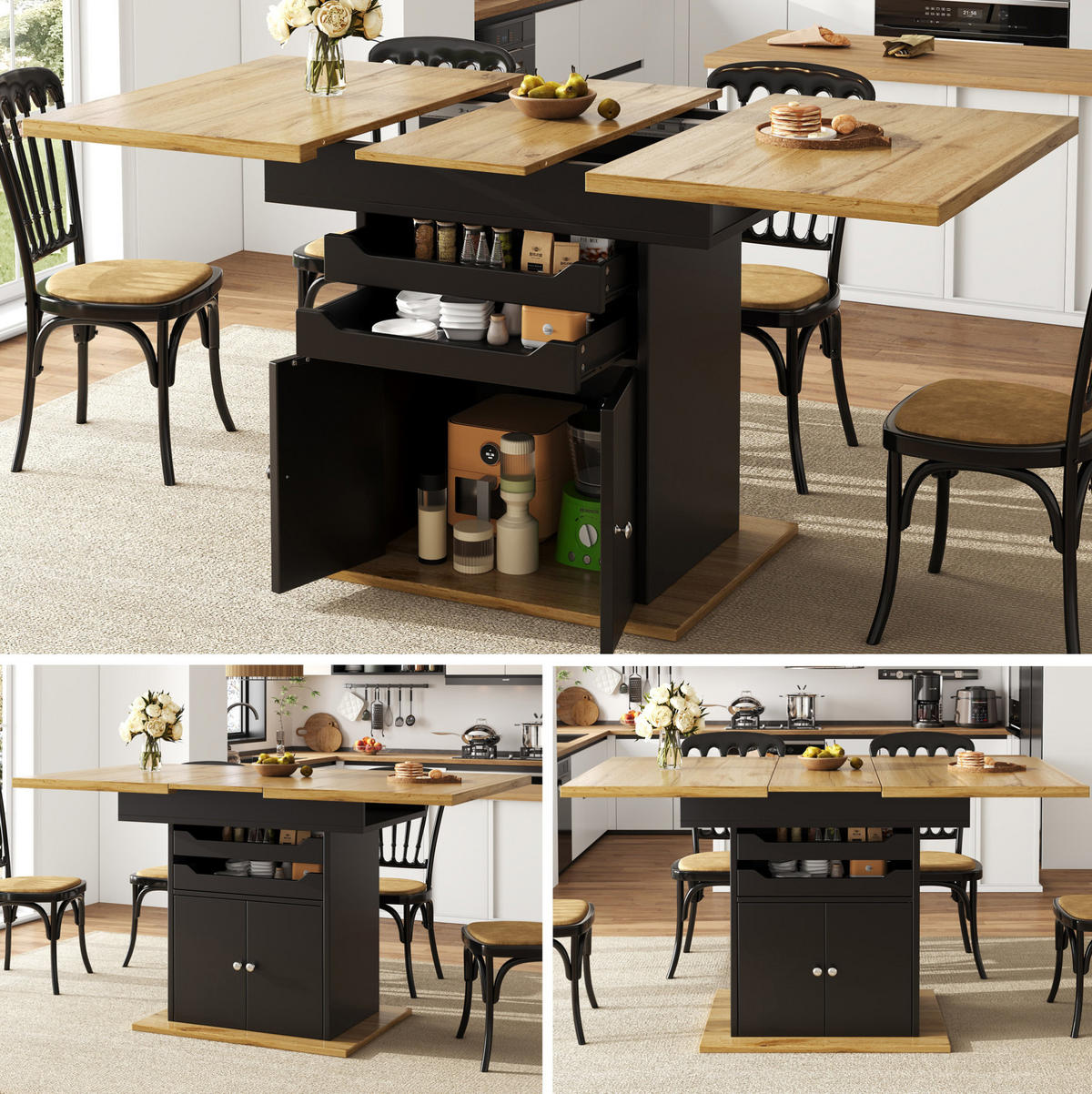 AUSZIEHTISCH 110/140/80 cm Schwarz mit Stauraum Soft-Close aus MDF - Schwarz, Holzwerkstoff (110/80/76cm) - OKWISH