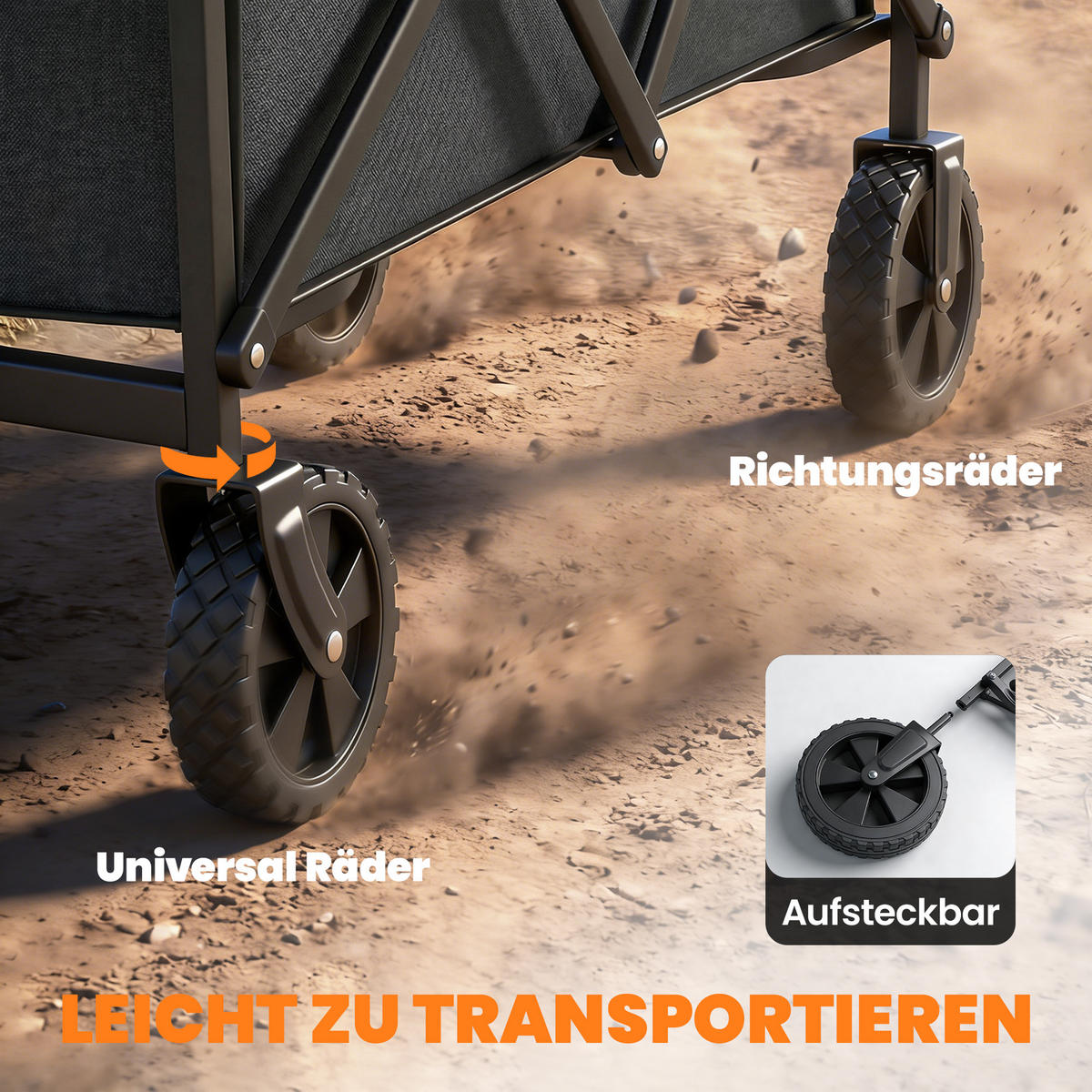 GARTENWAGEN DE-10548 faltbar, 66 L, verstellbarer Griff Schwarz - Schwarz, Metall (45/89/81cm) - ComfortXL