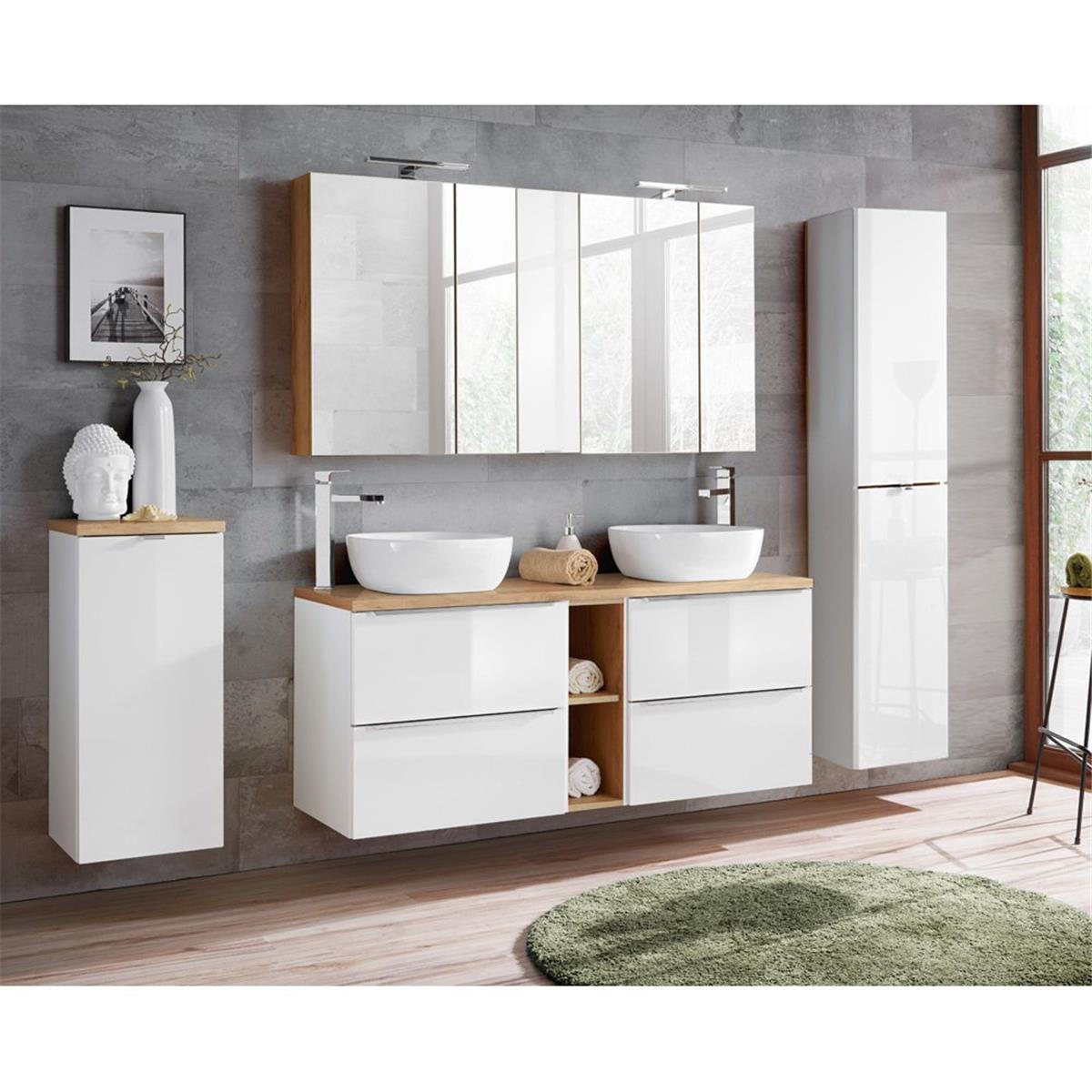 BADMÖBEL-SET 4-TLG. Toskana-56 - Weiß, Holzwerkstoff (250/190/46cm) - Lomado