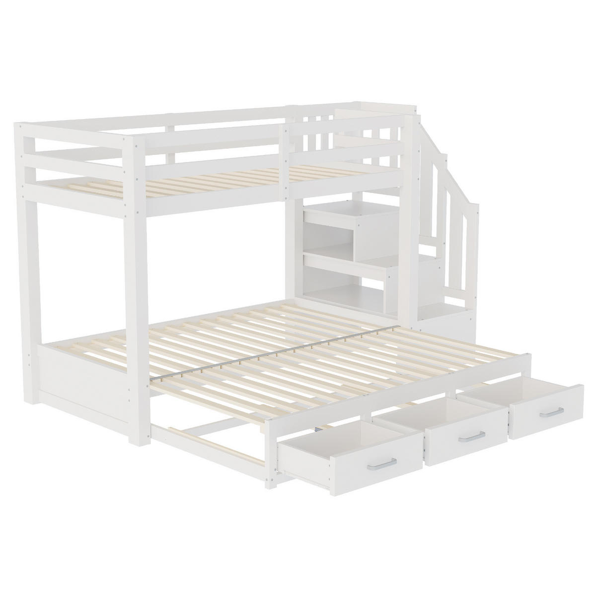 ETAGENBETT mit Ausziehbett und Stauraum 90x200 cm Kiefernholz Weiß - Weiß, Holzwerkstoff (90/200cm) - Beauniv