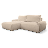 ECKSOFA Moon in L-Form mit Schlaffunktion und Bettkasten, Farbe: Hellbraun, Bouclé-Stoff, Ottomane Links - Hellbraun, Textil (136/260cm) - VENASI MÖBEL