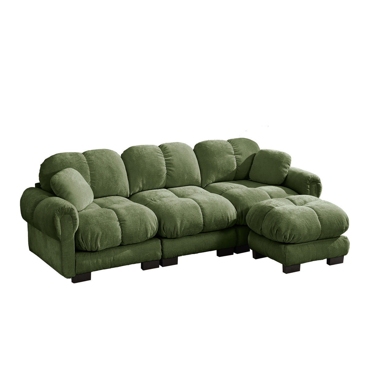 SOFA in L-Form 3-Sitzer mit Hocker Chenille Grün - Grün, Holz (149/260cm) - Meubliv