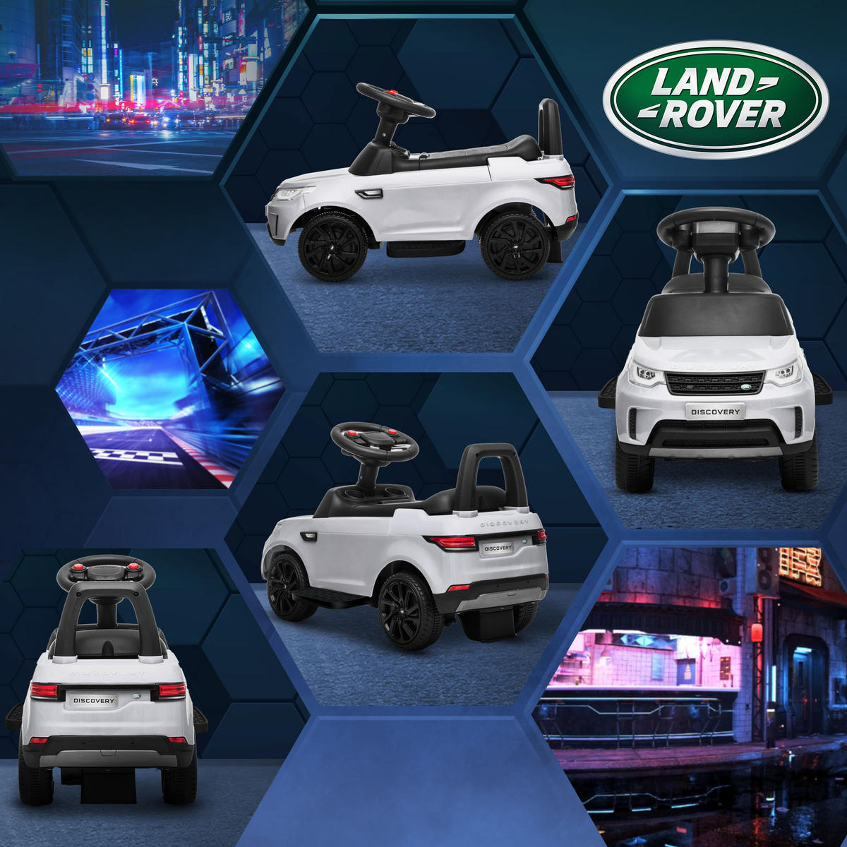 LAND Rover Kinder Elektroauto 2 in 1 6V Kinderauto mit Rutschmodus, Musik - Weiß, Metall (65/43/40cm) - AIYAPLAY