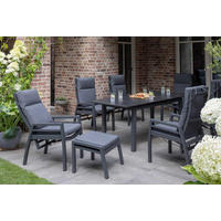 GARTENMÖBELSET Relaxsessel Merida + Hocker mit Tisch Tarifa 160/210 x 90 cm - Grau, Metall - Mr. Deko