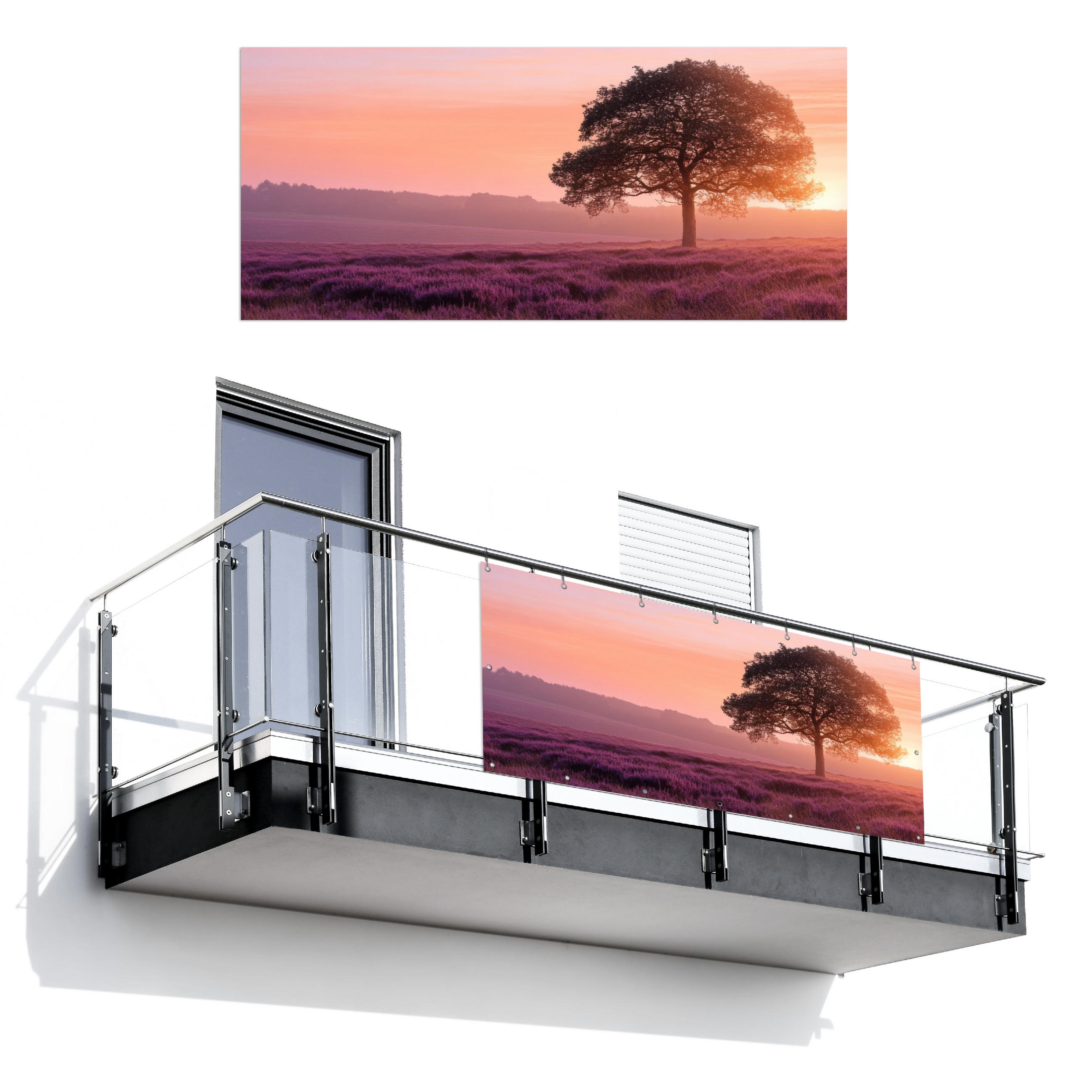 MuchoWow BALKONOVÁ ZÁSTĚNA Strom - vřes - východ slunce 200x90 cm