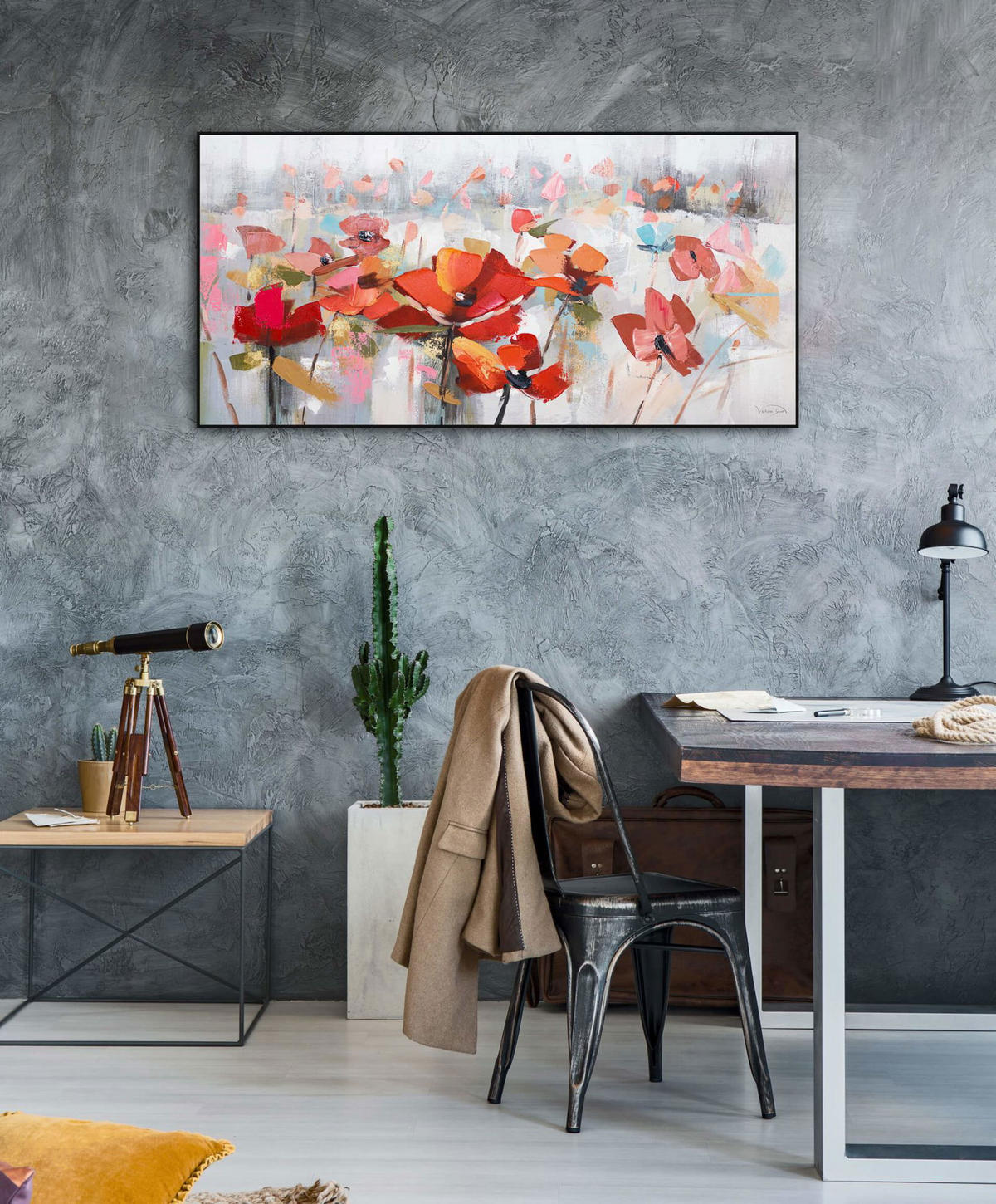 ÖLGEMÄLDE 120/60 cm - Rot/Grau, Holz/Textil (1.7/60cm) - KUNSTLOFT