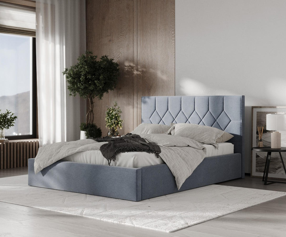 POLSTERBETT Brisa 180/200 cm Blau im Asti Stoff - Blau/Schwarz, Holz/Holzwerkstoff (180/200cm) - AltaBeds