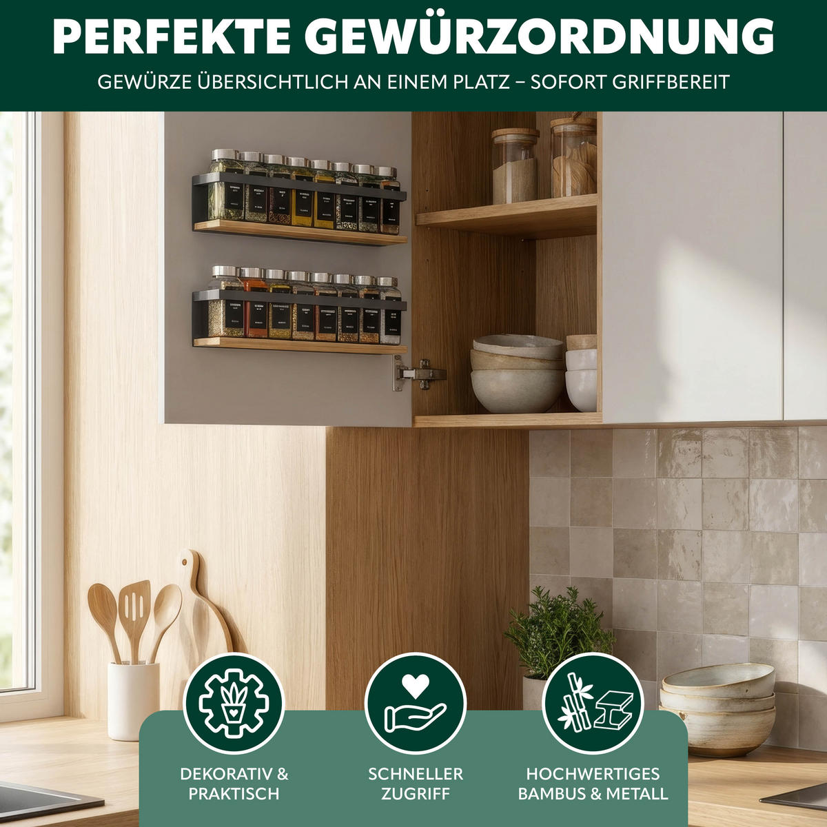 GEWÜRZREGALE 2er Set, Metall, grau - Grau, Metall (38/8/6.5cm) - eluno