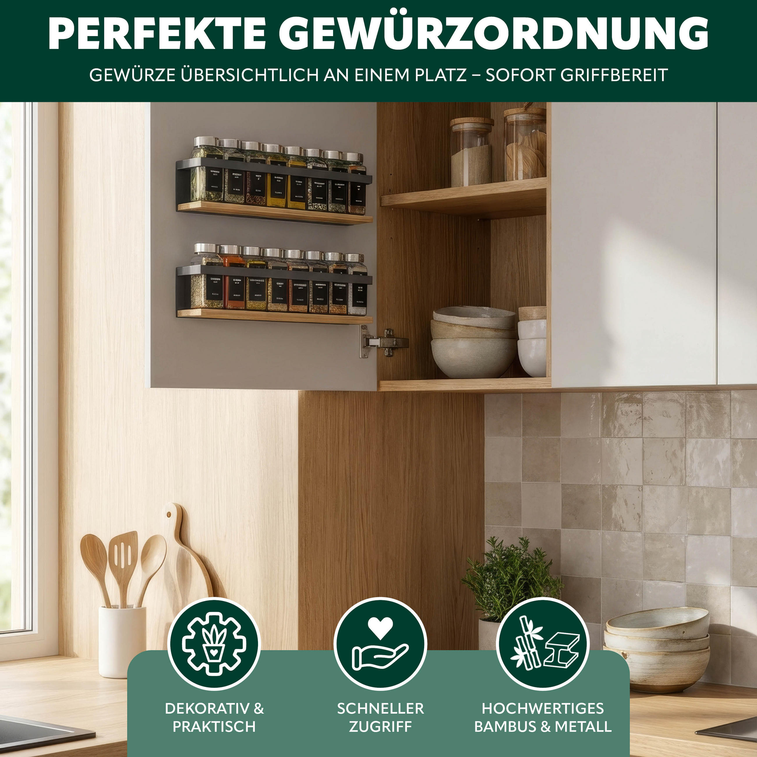 Thumbnail - eluno Gewürzregale, Grau, Metall, 38x8x6.5 cm, Küchen, Küchenmöbel, Küchenregale