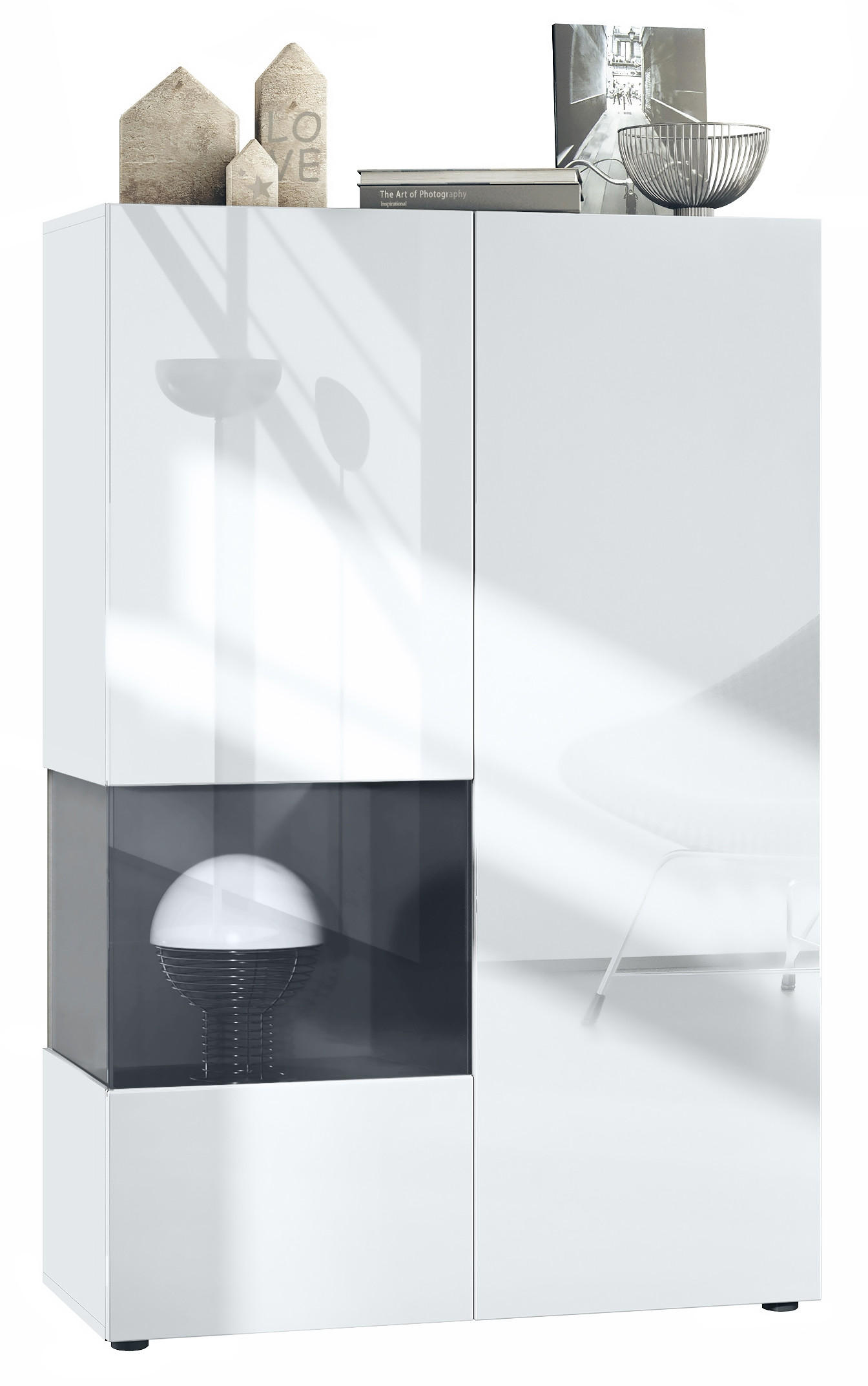 VITRINE Morena Einsatz in Schwarz matt - Schwarz, Holzwerkstoff (91.5/136.5/37cm) - Vladon