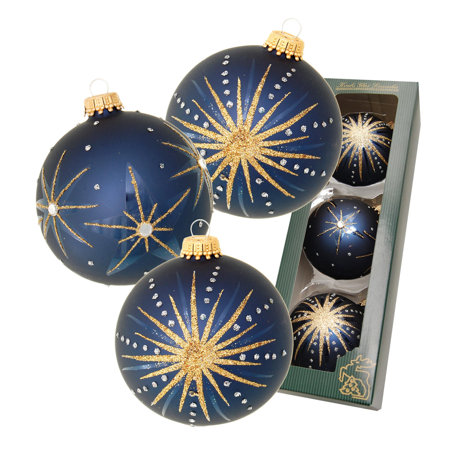 CHRISTBAUMKUGELN Sternennacht Blau 8cm (Glas / 3 Stk.) - Blau, Glas (8/8/8cm) - Krebs Glas Lauscha