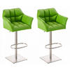 BARHOCKER 2er Set Lederlook Grün - Edelstahlfarben/Grün, Textil/Metall (64/88/45cm) - CLP