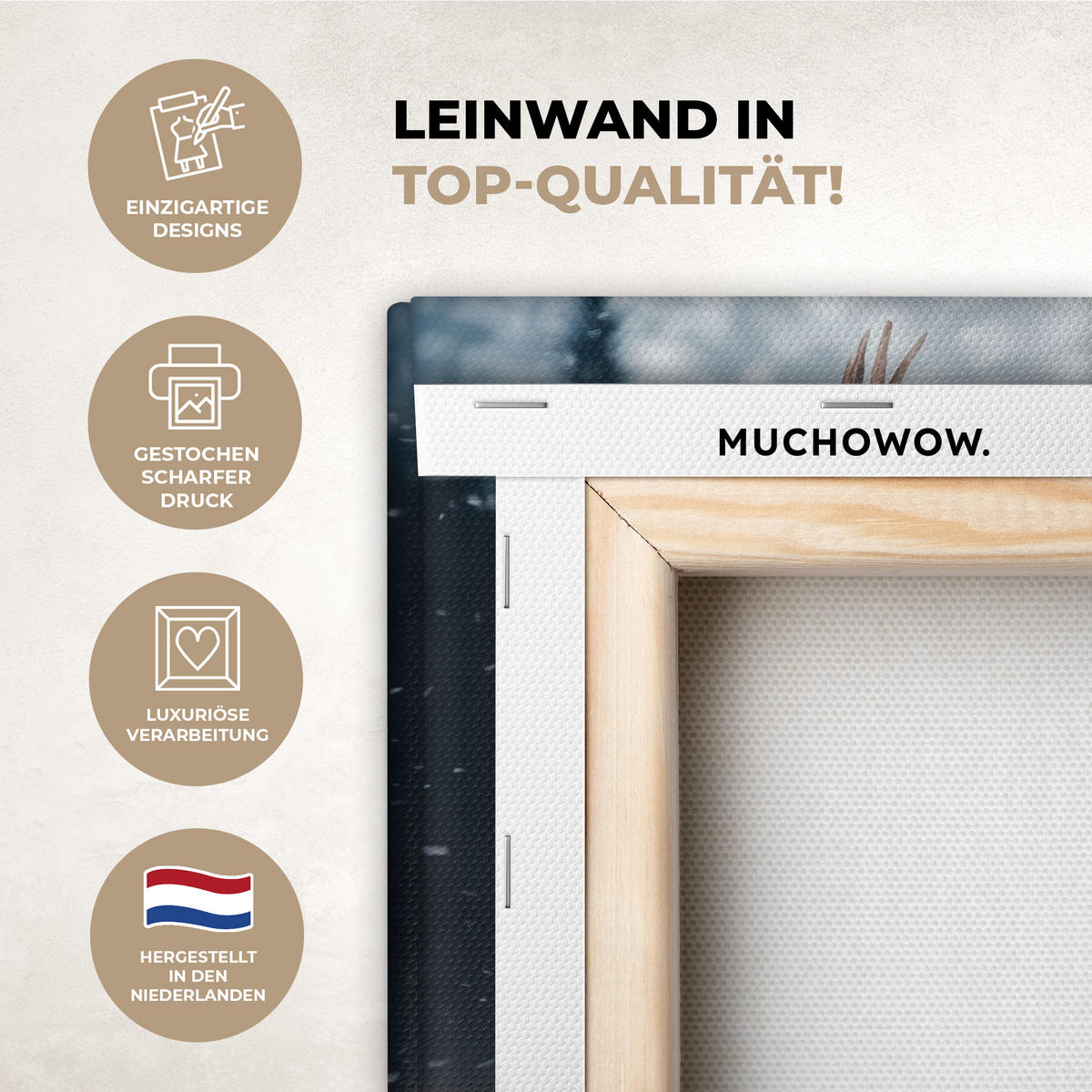 LEINWANDBILD Hirsche - Tiere - Landschaft - Winter - Schnee 30x20 cm - Kastanienfarben, Textil (30/20cm) - MuchoWow