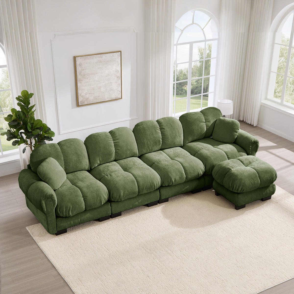 ECKSOFA DE-34384 4-Sitzer mit Steppdesign Grün - Grün, Textil (149/330cm) - ComfortXL