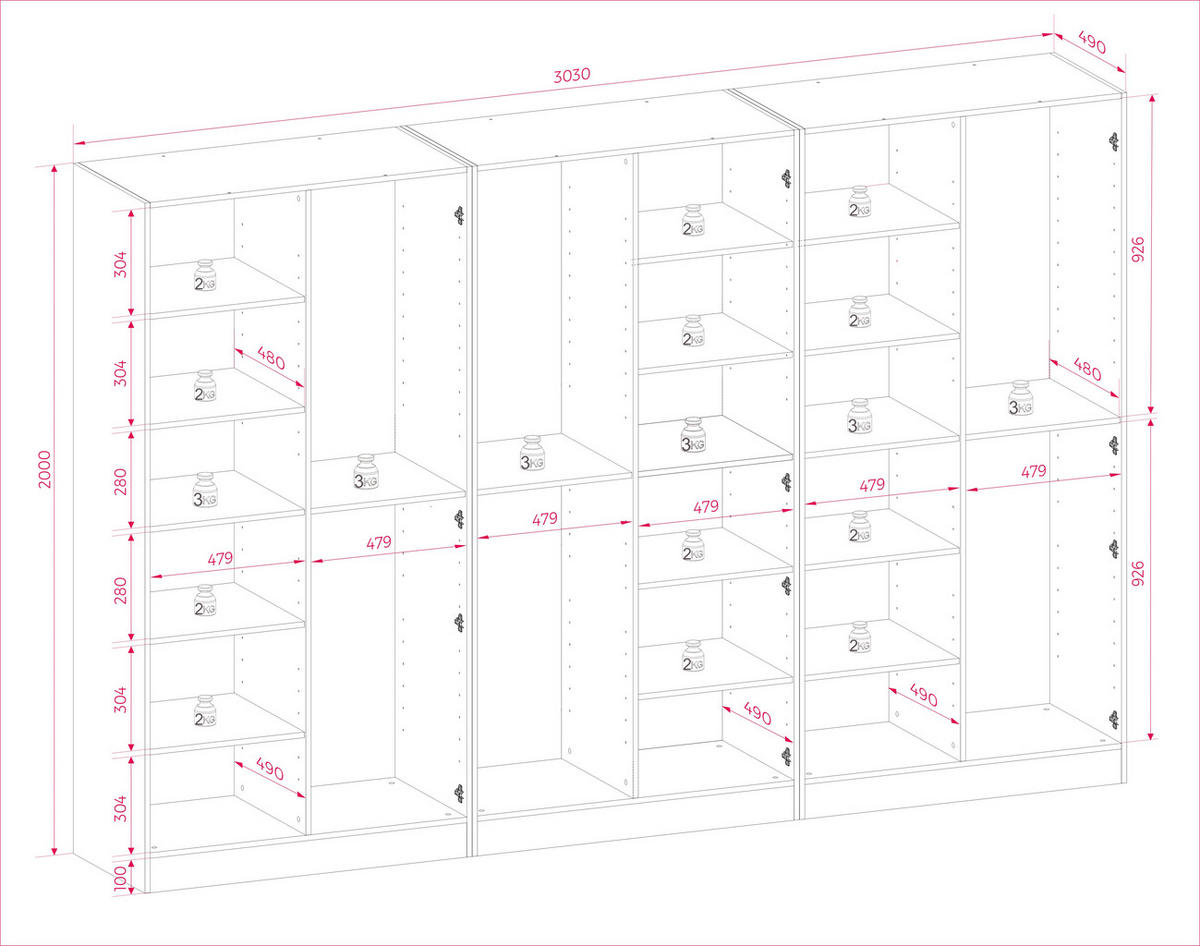 KLEIDERSCHRANK, Graphitschwarz / Antisol Glas, 300 x 200 x 51 cm - Graphitfarben/Schwarz, Holzwerkstoff (300/200/51cm) - 3XE LIVING