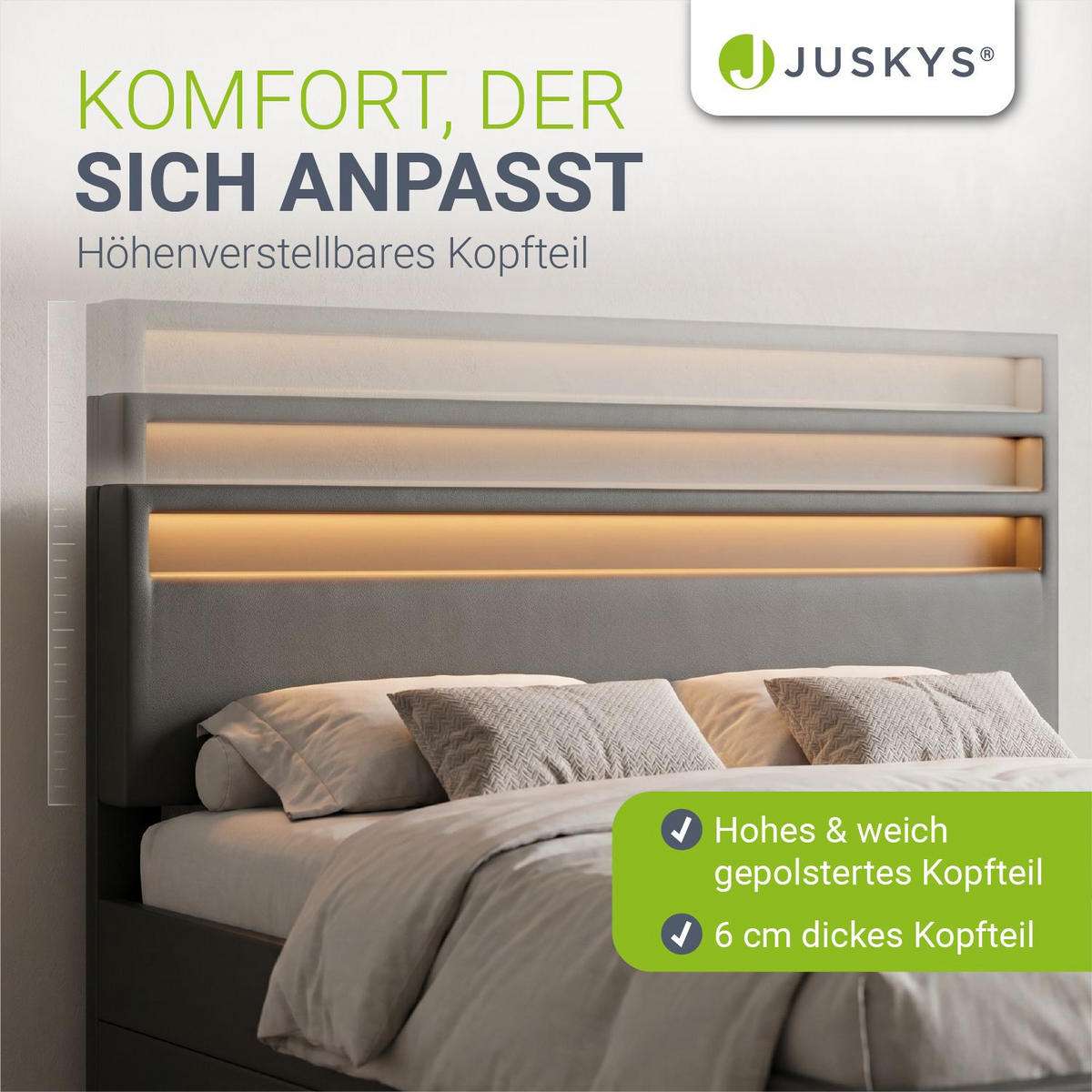 POLSTERBETT Lyon mit Matratze dunkelgrau 180x200cm - Grau, Textil (180/200cm) - Juskys
