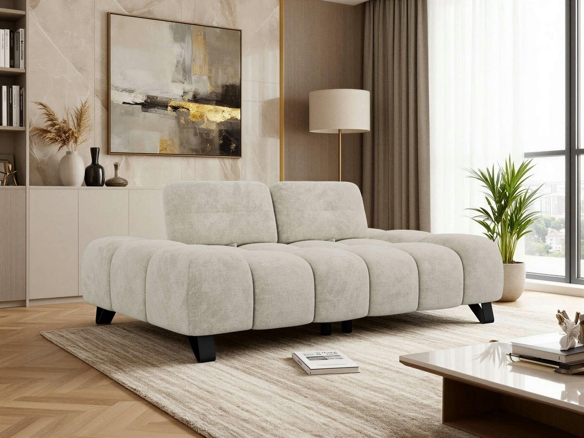 3-SITZER-SOFA NERANO - Creme Schenille - Creme/Schwarz, Textil/Metall (220/88/146cm) - MKS