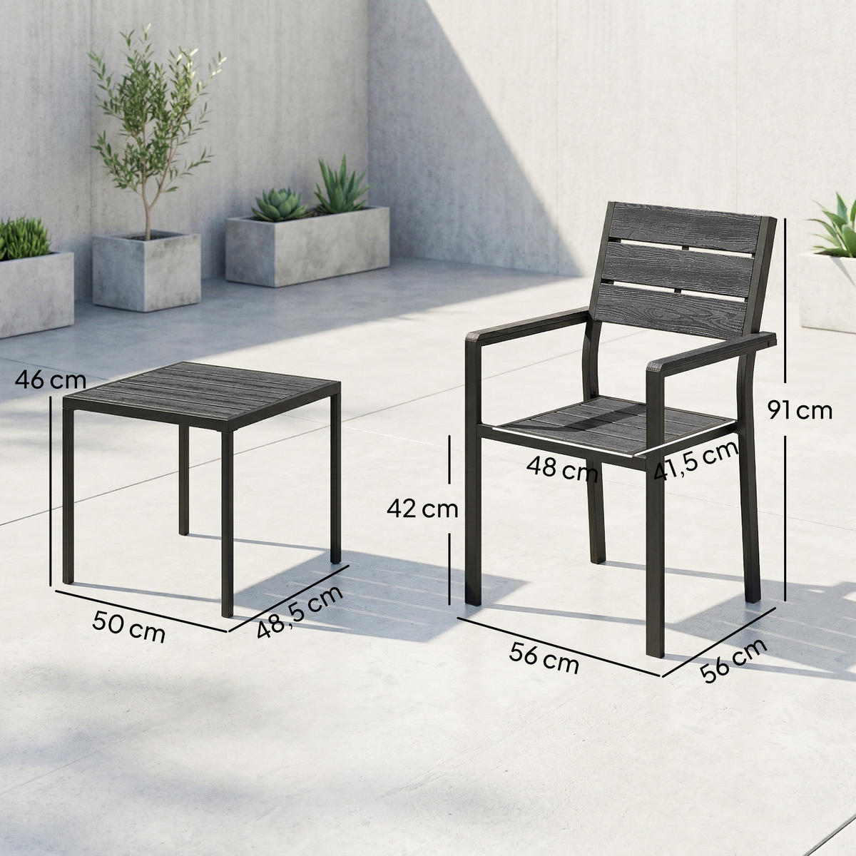 GARTEN-BEISTELLTISCHSET Schwarz 3 Stück - Schwarz, Metall (56/56/91cm) - GiPP